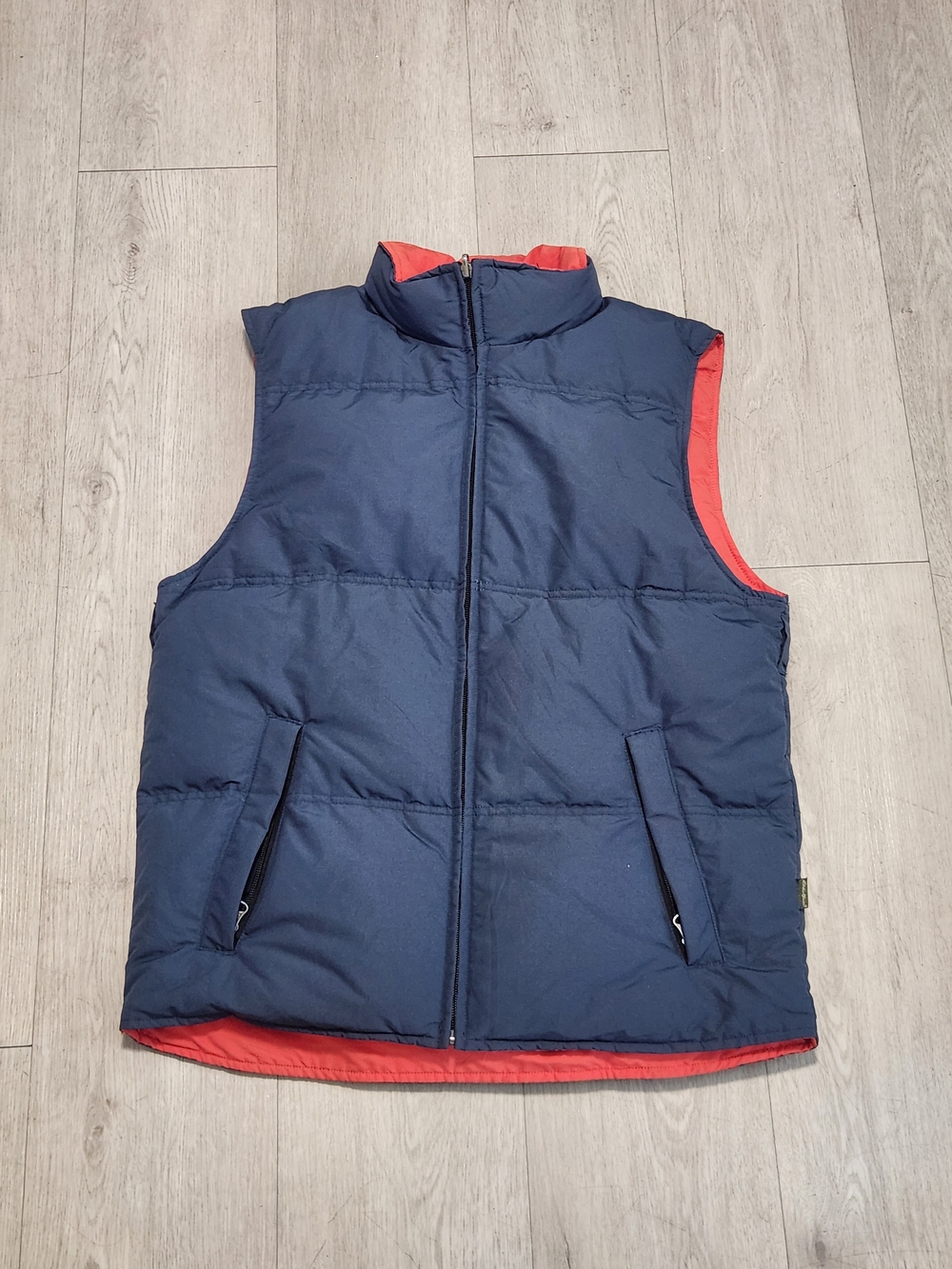 Eddie Bauer Goose Down Reversible Puffer Vest Navy & Orqnge S
